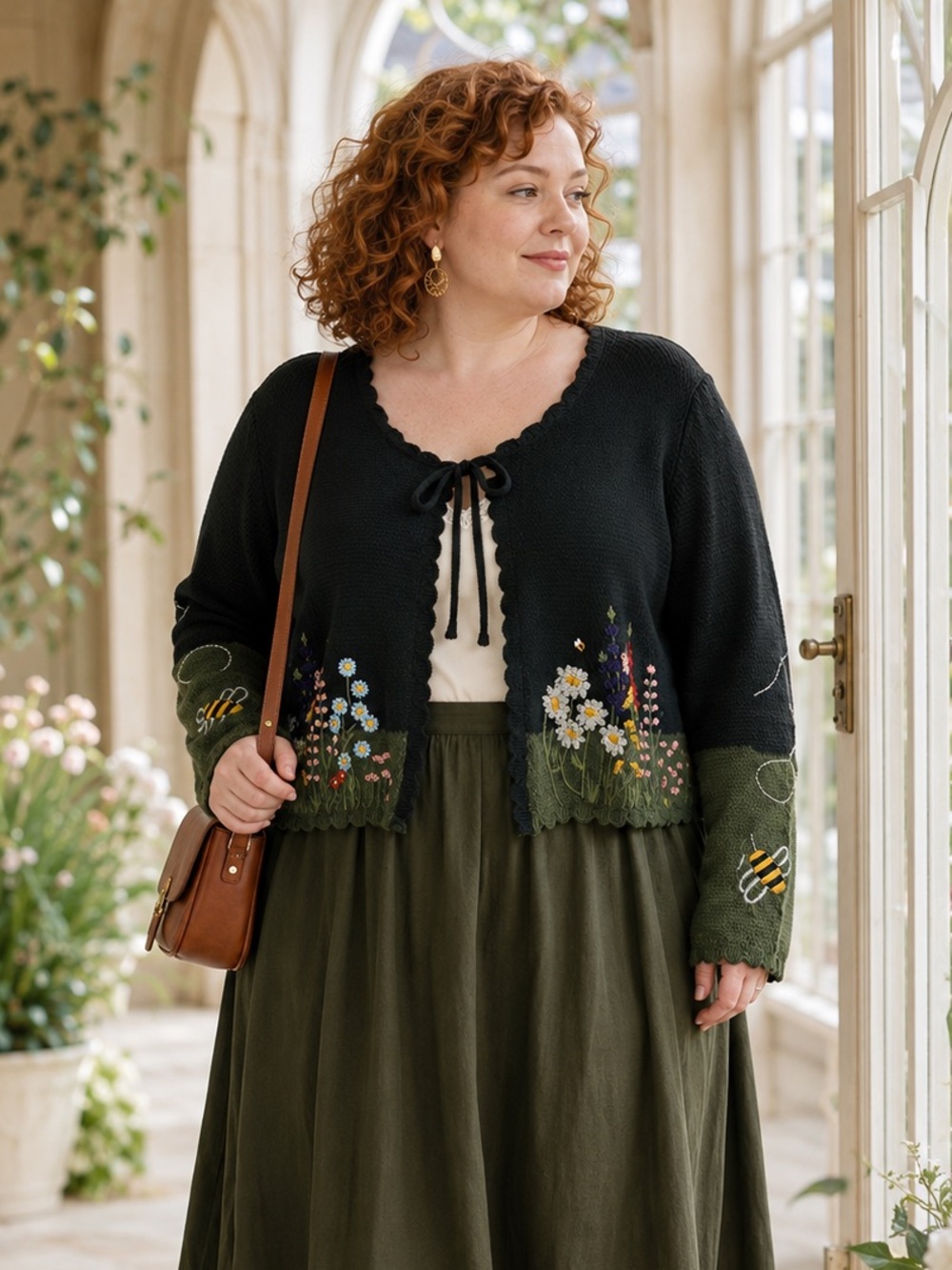 CIDER Cottagecore Floral Embroidered Tie-Front Cardigan Plus Size 2X Soft Girl